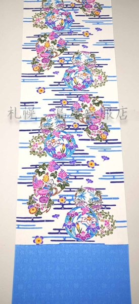 画像3: 九寸名古屋帯:琉球本紅型・花とエ霞(知念初子) (3)