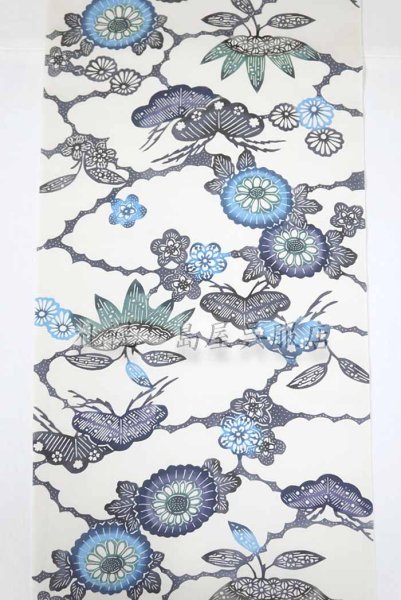 画像2: 九寸名古屋帯：江戸紅型・松竹梅に菊（地あき） (2)