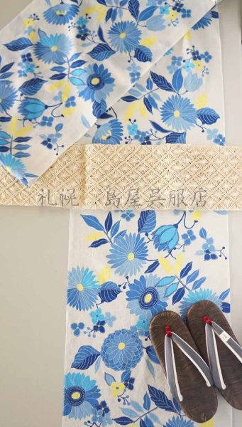 画像5: 紫織庵:ブルーの花々(綿絽) (5)