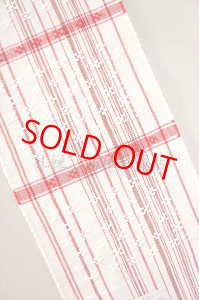 画像3: 半幅帯：花織／首里花織・白地に赤 (3)