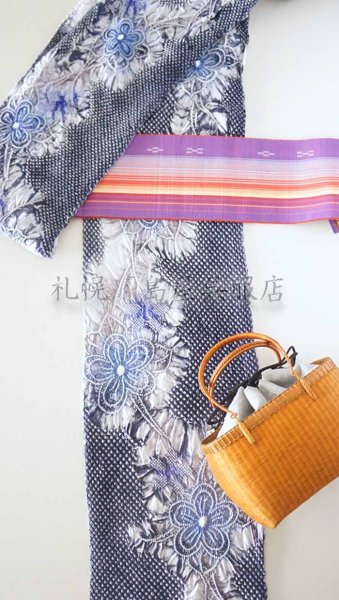 画像6: 半幅帯：花織／八重山みんさー織・夕焼け空 (6)