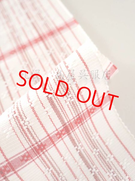 画像1: 半幅帯：花織／首里花織・白地に赤 (1)