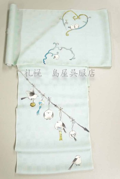 画像2: 九寸名古屋帯：【島屋オリジナル】シマエナガ／風鈴 (2)