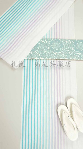 画像10: 半幅帯:リバーシブル 梅唐草/無地 手染(甕覗き色) (10)