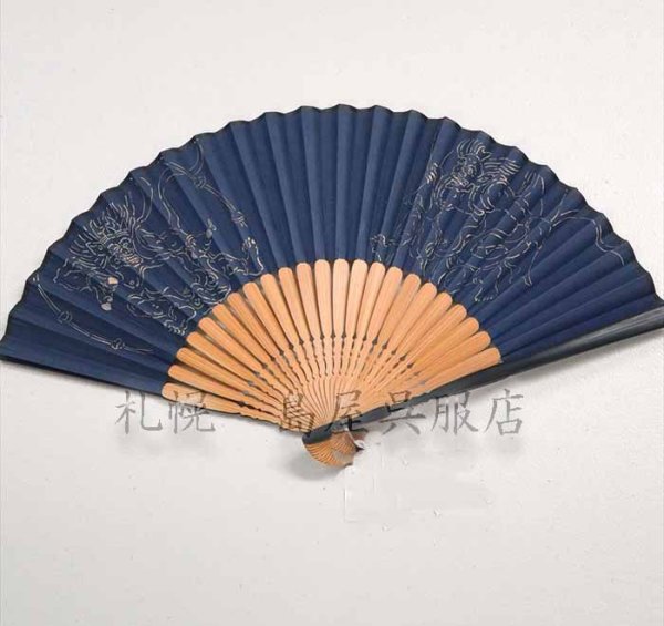 画像1: 扇子：風神雷神（透かし柄）濃紺 (1)