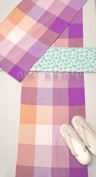 画像8: 片貝木綿：カラフルポップ格子・ピンク (8)