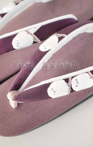 画像1: 【島屋オリジナル】女性用草履：カレンブロッソ・Ｌサイズ／シマエナガ（レーズン×ボルドー） (1)