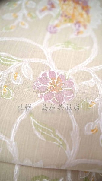 画像1: 紺仁：綿ちぢみ更紗（更紗・ボルドー） (1)