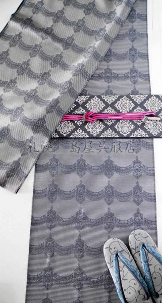 画像16: 半幅帯：リバーシブル博多織　スクエアレース／唐草（黒） (16)