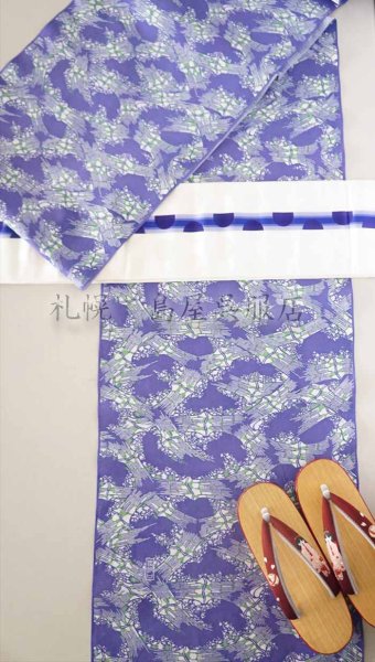 画像8: 半幅帯：白地に水玉（青） (8)