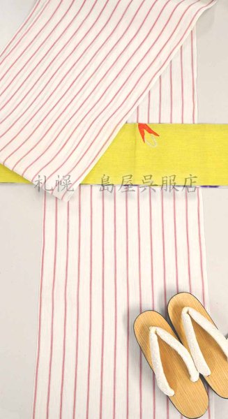 画像11: 小千谷縮：白地に赤ストライプ (11)