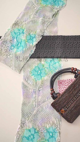 画像6: 半幅帯：フラワー（グレー） (6)