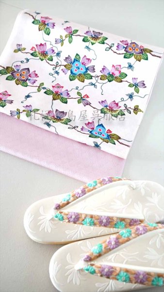 画像1: 九寸名古屋帯：琉球本紅型・ブーゲンビリア（津田かすみ氏作） (1)