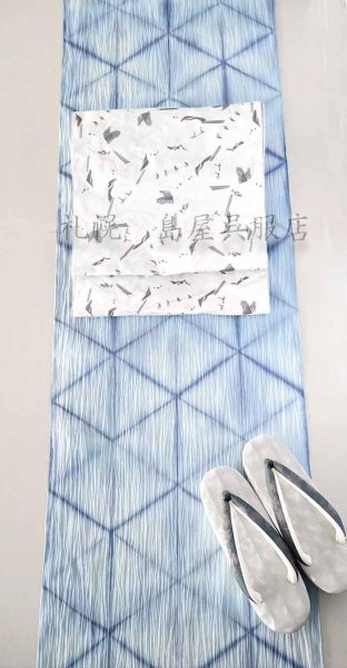 画像6: 【広幅】小千谷縮：島屋オリジナル・雪花絞り（アイスブルー） (6)