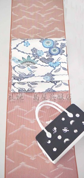 画像12: 九寸名古屋帯：江戸紅型・松竹梅に菊（地あき） (12)