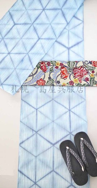 画像10: 【広幅】小千谷縮：島屋オリジナル・雪花絞り（アイスブルー） (10)