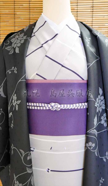 画像4: 半幅帯：友禅染・滅紫（葉） (4)