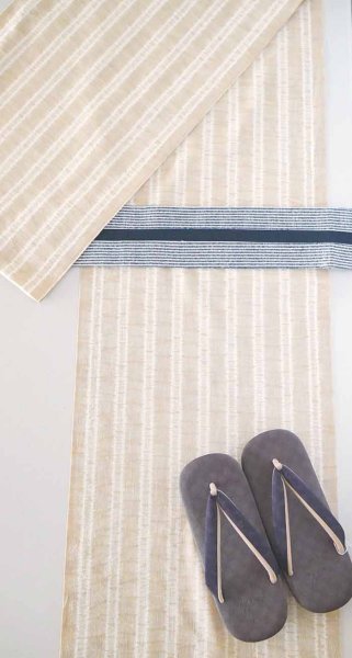 画像5: 片貝木綿：総絞り（ベージュ縞） (5)