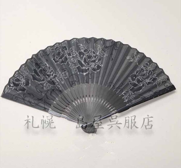 画像1: 扇子・黒薔薇（シルバーラメ） (1)