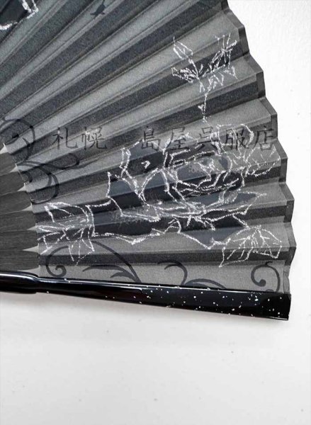 画像3: 扇子・黒薔薇（シルバーラメ） (3)