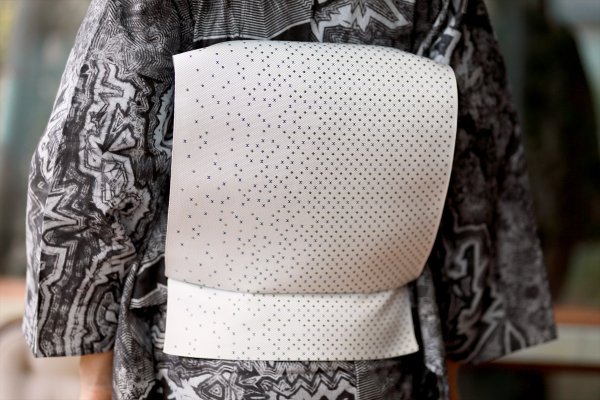 画像4: コレカラキモノ・八寸名古屋帯：雨音（月白） (4)