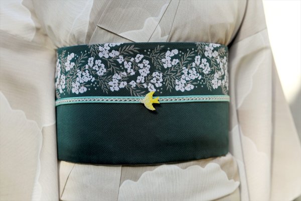 画像1: コレカラキモノ・半幅帯：晴風（深緑／水色） (1)