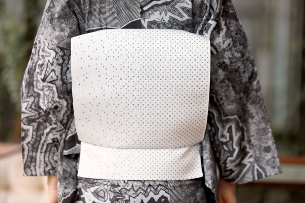 画像1: コレカラキモノ・八寸名古屋帯：雨音（月白） (1)