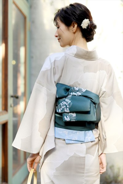 画像7: コレカラキモノ・半幅帯：晴風（深緑／水色） (7)