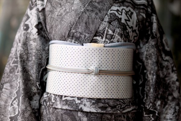 画像2: コレカラキモノ・八寸名古屋帯：雨音（月白） (2)