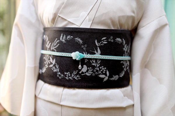 画像1: コレカラキモノ・半幅帯：晴風（ベージュ／墨黒） (1)