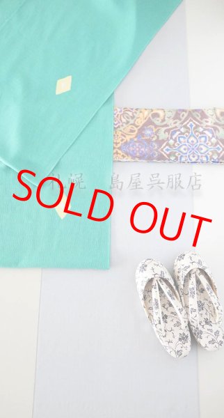 画像8: 半幅帯：リバーシブル　夾纈（きょうけち）染風　茶色／空色 (8)