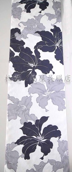画像1: 【超広幅】島屋オリジナル製作生地・HIBRID（麻×カルキュロ）／モノクロの花 (1)