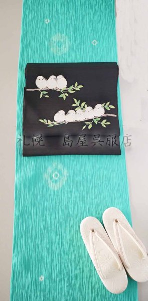 画像5: 小千谷縮：島屋オリジナル・花想容絞り染め（ミント） (5)