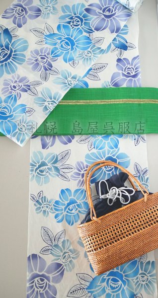 画像6: （夏）半幅帯：西陣織麻帯・グリーン (6)
