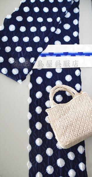 画像10: 半幅帯：白地に水玉（青） (10)