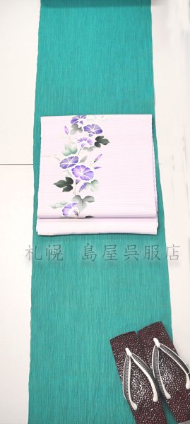 画像9: （夏）正絹九寸名古屋帯：朝顔（手描き） (9)