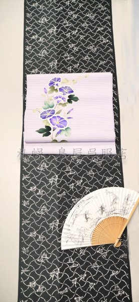 画像5: （夏）正絹九寸名古屋帯：朝顔（手描き） (5)