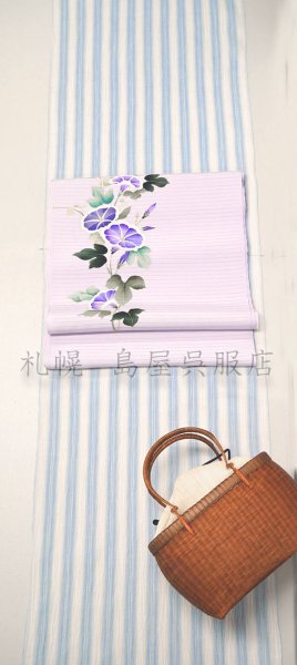 画像7: （夏）正絹九寸名古屋帯：朝顔（手描き） (7)