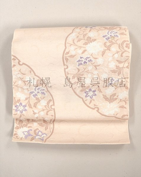 画像1: 九寸名古屋帯：雪輪に花 (1)