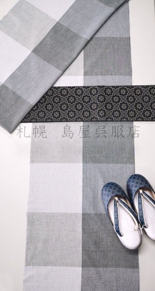 画像8: 【超広幅】伊勢木綿：グレー格子 (8)