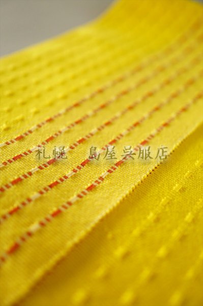 画像5: 半幅帯：花織／首里道屯（ロートン）織・山吹色にオレンジライン (5)