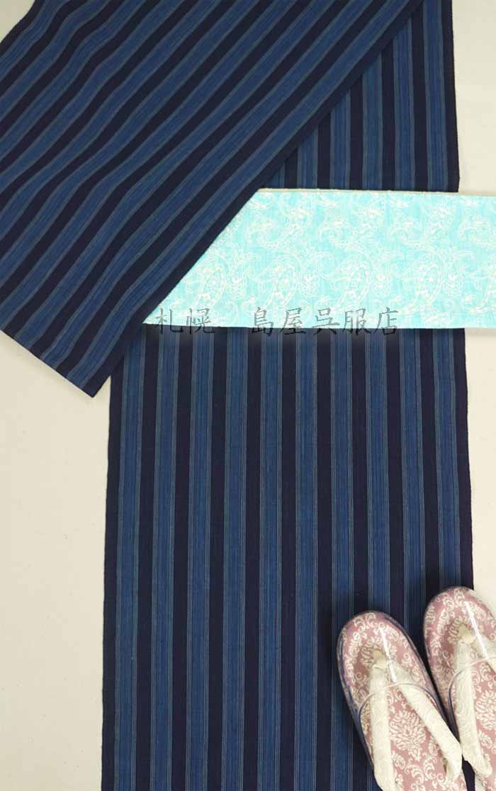 木綿・松阪木綿縞反物・正藍染・ワイド幅40cm